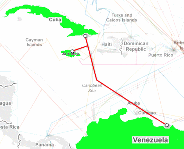 ALBA-1 Cable connecting Cuba with Jamaica and Venezuela