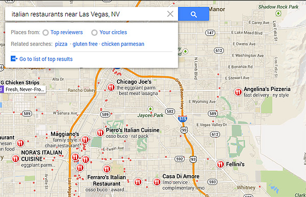 Las Vegas restaurants on Google Maps