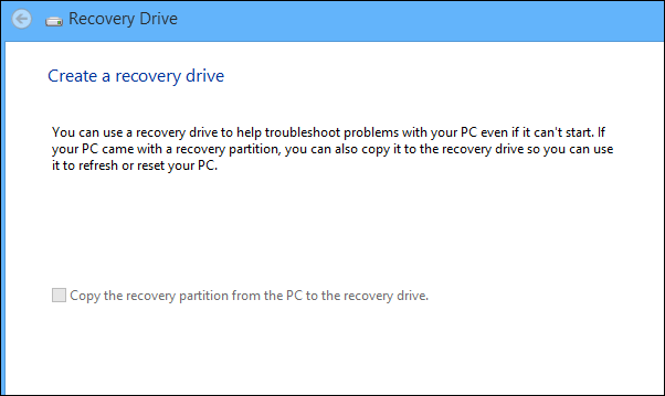 create recovery drive