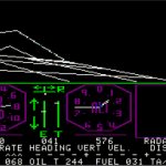 A screenshot from subLOGIC FS1 for the Apple II, courtesy of The Old Flight Simulator Vault.