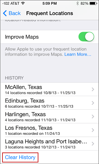 Clear Frequent iOS 7 Locations