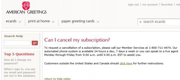 american greetings subscription cancel