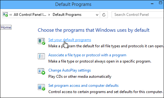 Windows Media Player Default Programs Setting