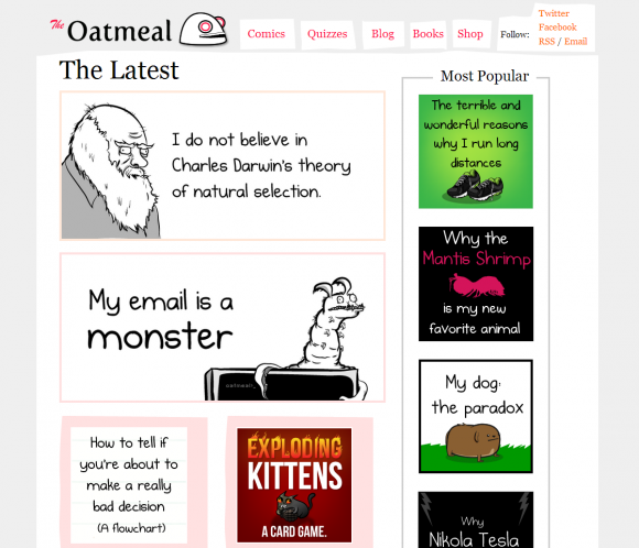 the oatmeal homepage exploding kittens