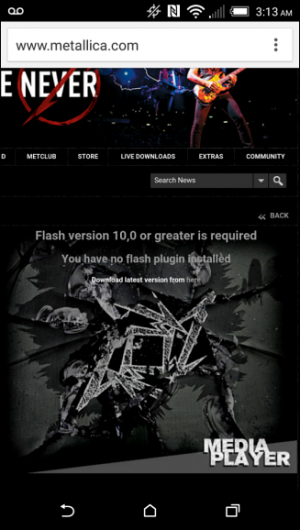 adobe flash required metallica.com adobe flash work for android