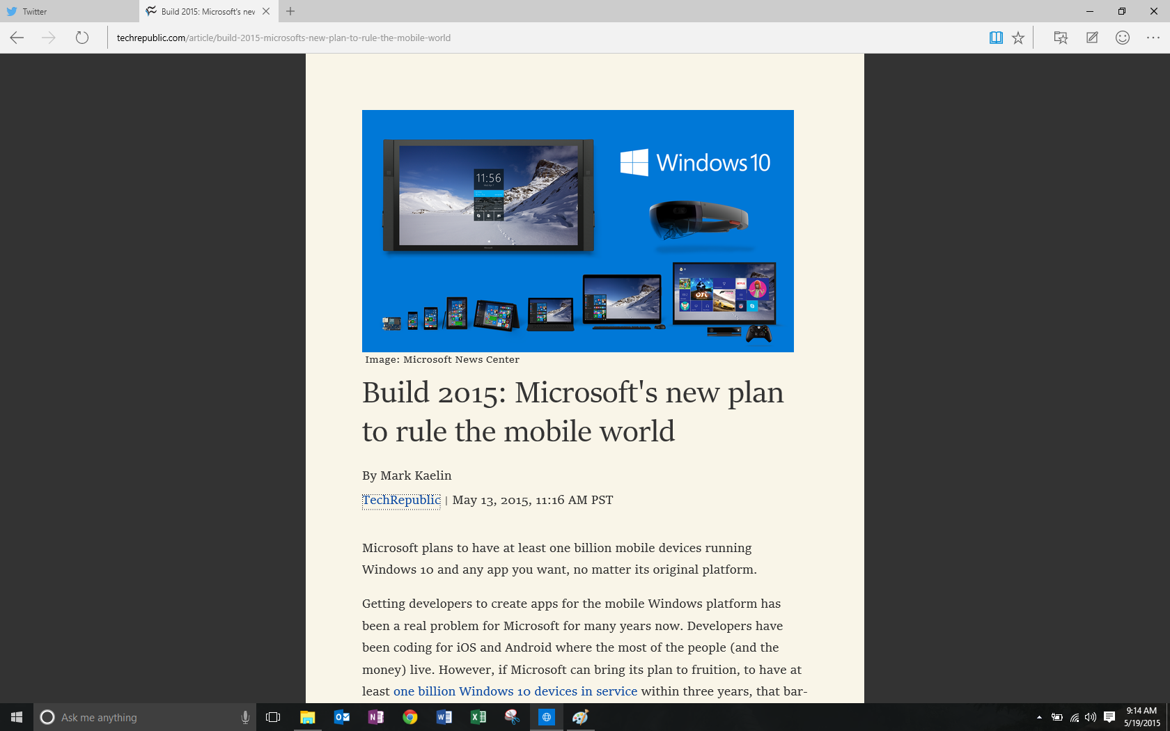 Viewing an article in Reading Mode microsoft edge