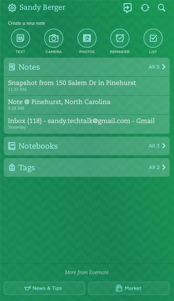 iphone add note evernote