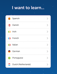 duolingo i want to learn language selection