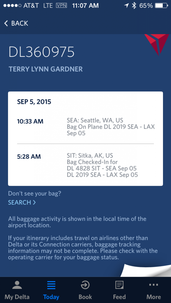 Delta Luggage tracking screenshot