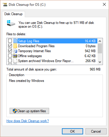 Choose System Files how to delete the old version of windows from windows 10