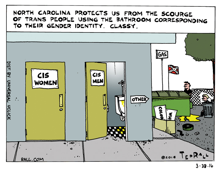 Ted Rall, Bathroom Laws, North Carolina, trans, cartoon, anewdomain