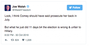 Joe Walsh criticizes Comey Republican attacks on FBI director James Comey