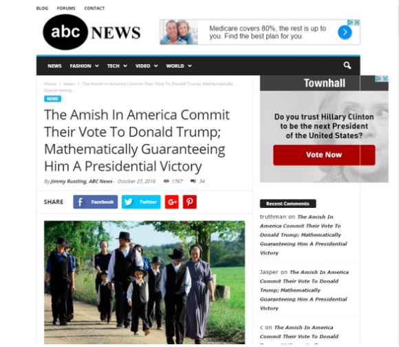 amish hoax amish support donald trump fake news fake media abc cnn paramedia Gina Smith