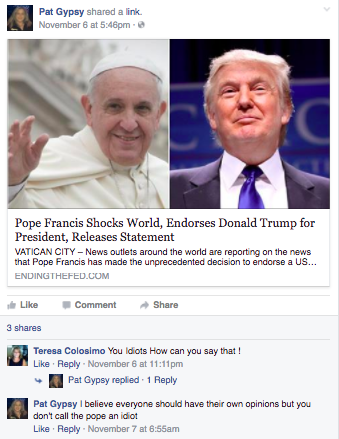 catholics who believed pope endorsing trump fake news story endthefed