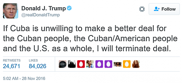 Donald Trump cuba tweet google fiber in Cuba